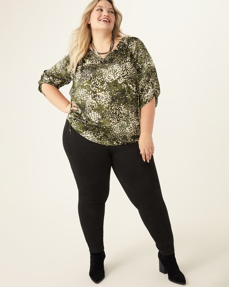 Plus size model with pear body shape wearing Teresa Pull-On Cigarette Pant by T Tahari | Dia&Co | dia_product_style_image_id:175787
